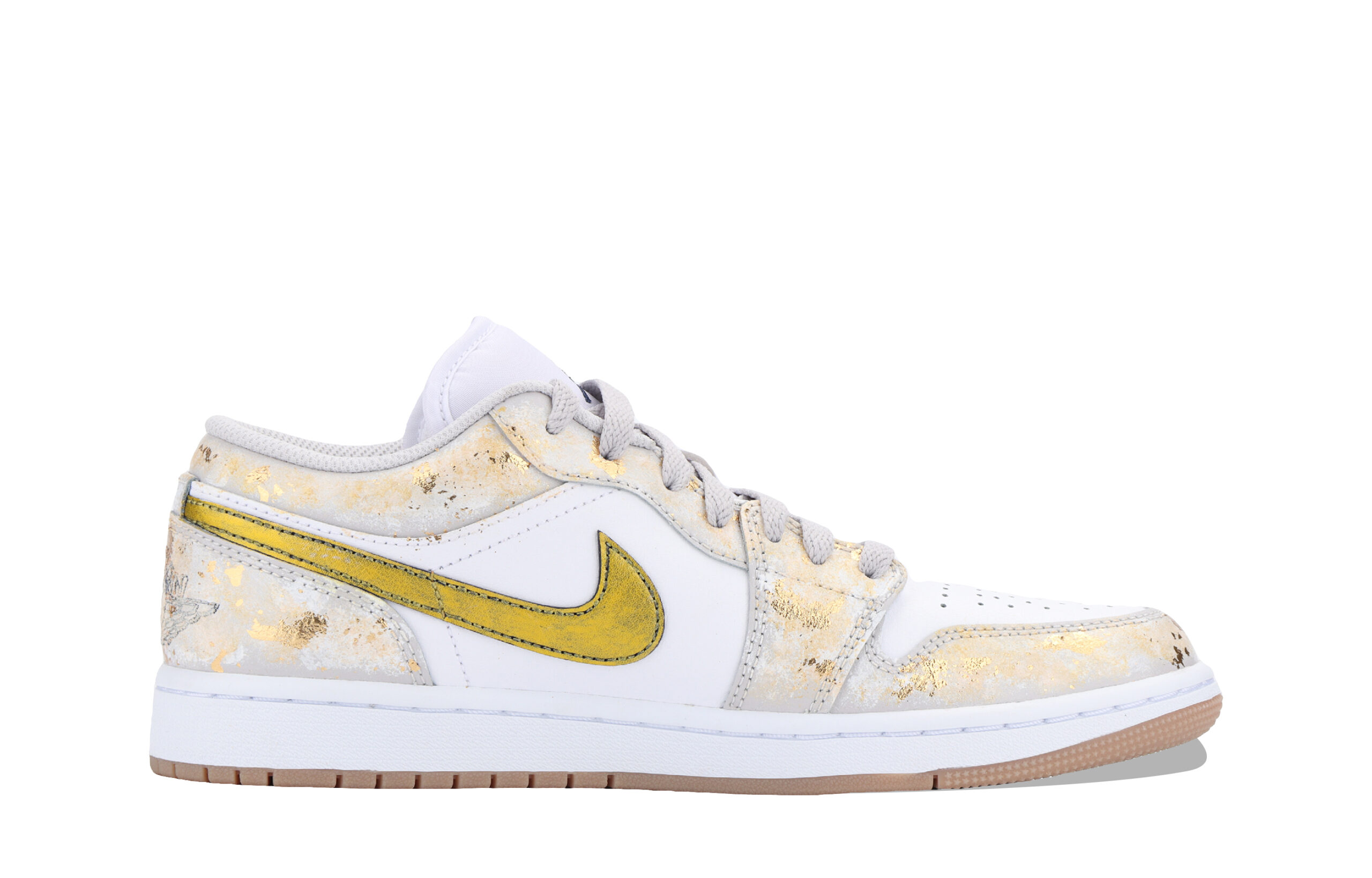 Jordan Air Jordan 1 Apollo, The Sun God Cushioning Slip Resistant Low top Vintage Basketball Shoes Unisex White Gold