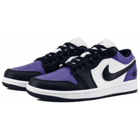 Jordan Air Jordan 1 Slip Resistant Abrasion Resistant Low top Vintage Basketball Shoes Women’s Purple Black