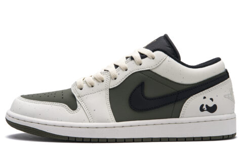 Jordan Air Jordan 1 Panda Olive Low top Vintage Basketball Shoes Unisex Beige Green
