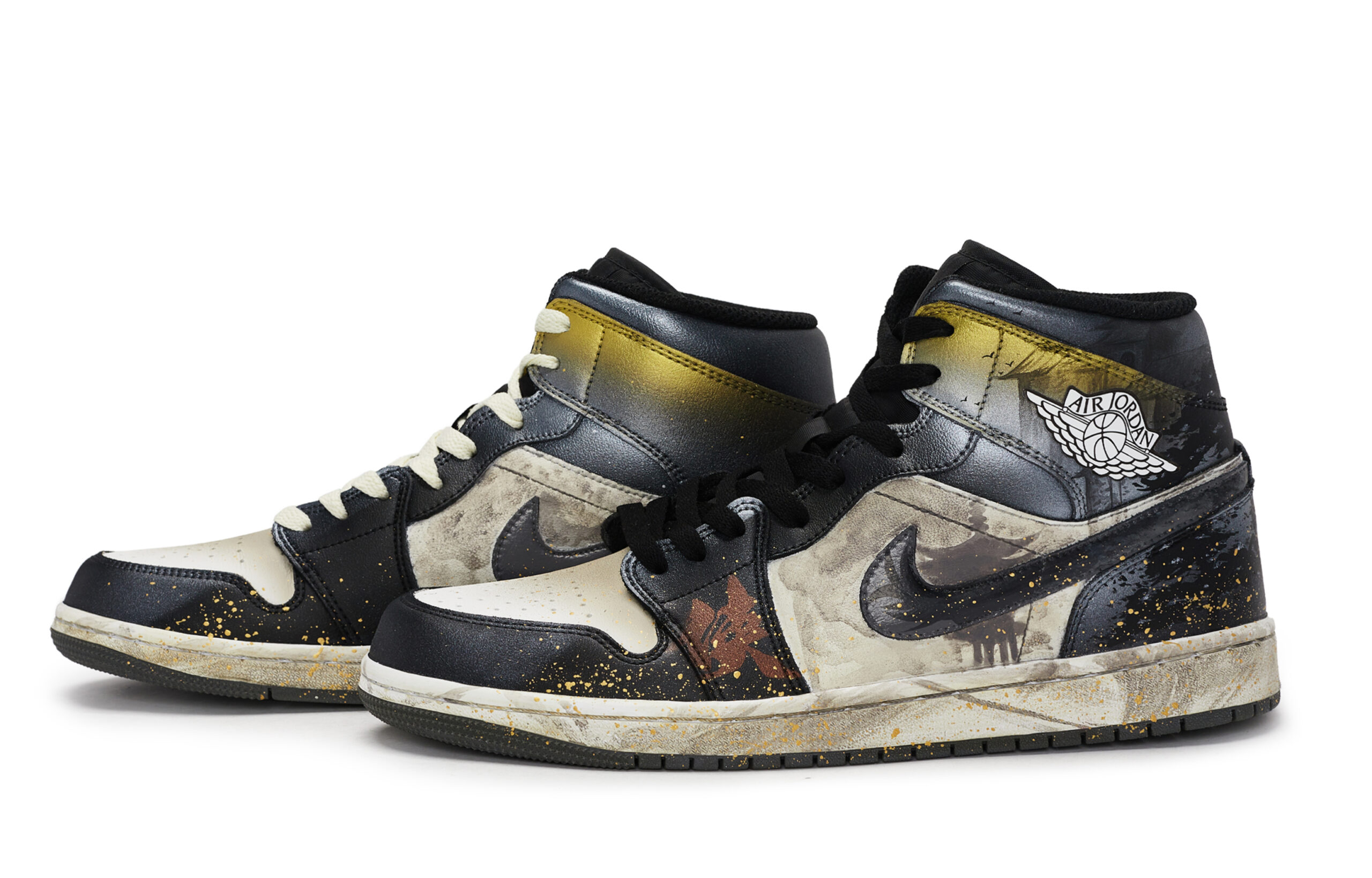 Jordan Air Jordan 1 Vintage Basketball Shoes Unisex Mid Top Black/White/Gray/Gold/Silver