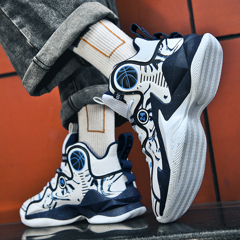 BIANSULONG Slip Resistant, Abrasion Resistant, Lightweight, Thermal High top Basketball Shoes Unisex White Blue