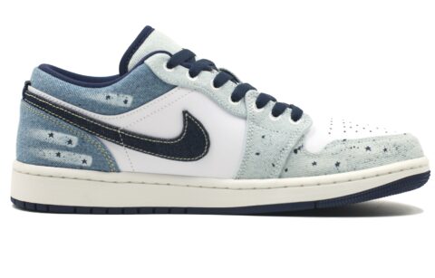 Jordan Air Jordan 1 Cushioning, Wear Resistant Low top Vintage Basketball Shoes Men’s Denim Blue
