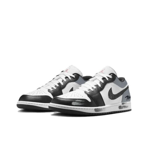 Jordan Air Jordan 1 Shadow Ink Splatter Low top Vintage Basketball Shoes Unisex Black White