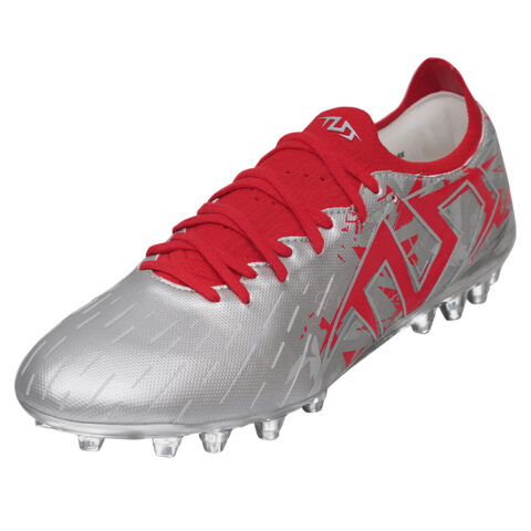 TLSS. MG Multi Ground Artificial Turf Cushioning, Wear Resistant Soccer Shoes Men’s Silver Red