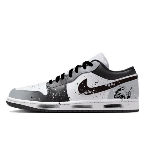 Jordan 1 Gray Ink Assassin Abrasion Resistant Low top Vintage Basketball Shoes Men’s Black Gray