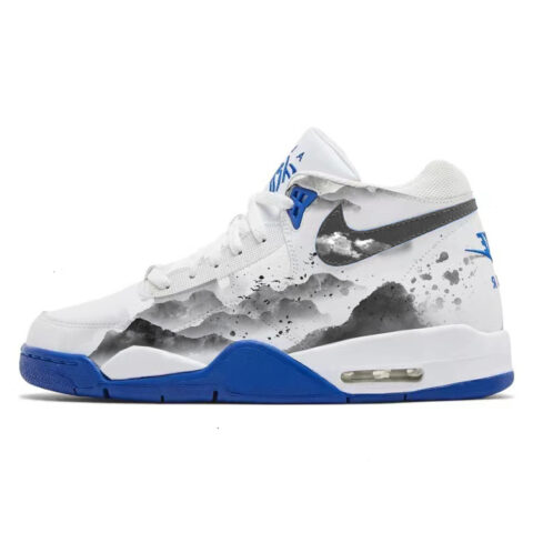 Nike Flight Legacy Slip Resistant Abrasion Resistant Mid top Vintage Basketball Shoes Men's White Blue