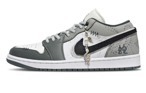 Jordan Air Jordan 1 Slip Resistant Low top Vintage Basketball Shoes Unisex Light Gray