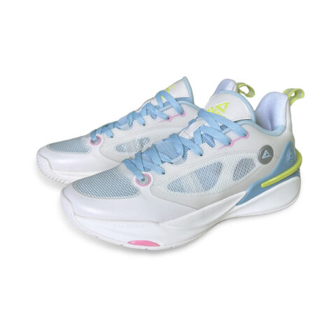 PEAK Delicate Cushioning Slip Resistant Abrasion Resistant Mid top Basketball Shoes Women’s Milk White Blue