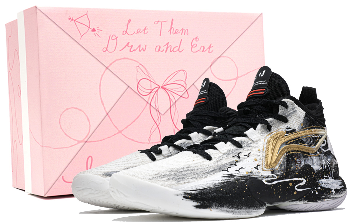 Li Ning YuShuai 18 Slip Resistant Rebound Super Light Mid top Basketball Shoes Men’s Black Gold White