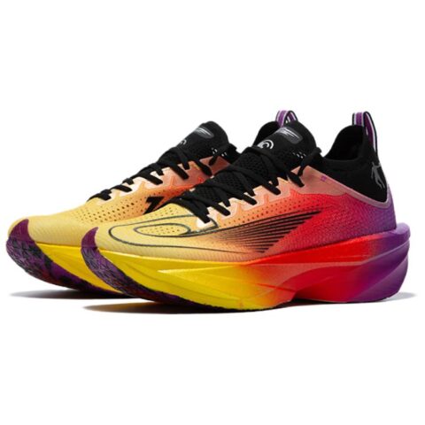 QIAODAN Flying Shadow Plaid 2.0 Cushioning Slip Resistant Rebound Low top Racing Running Shoes Men’s Yellow Red Purple