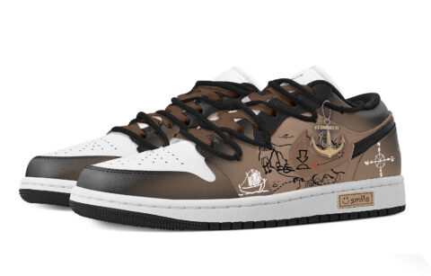 Jordan Air Jordan 1 Treasure Map, Heart Box Abrasion Resistant Low top Vintage Basketball Shoes Women’s Black Brown