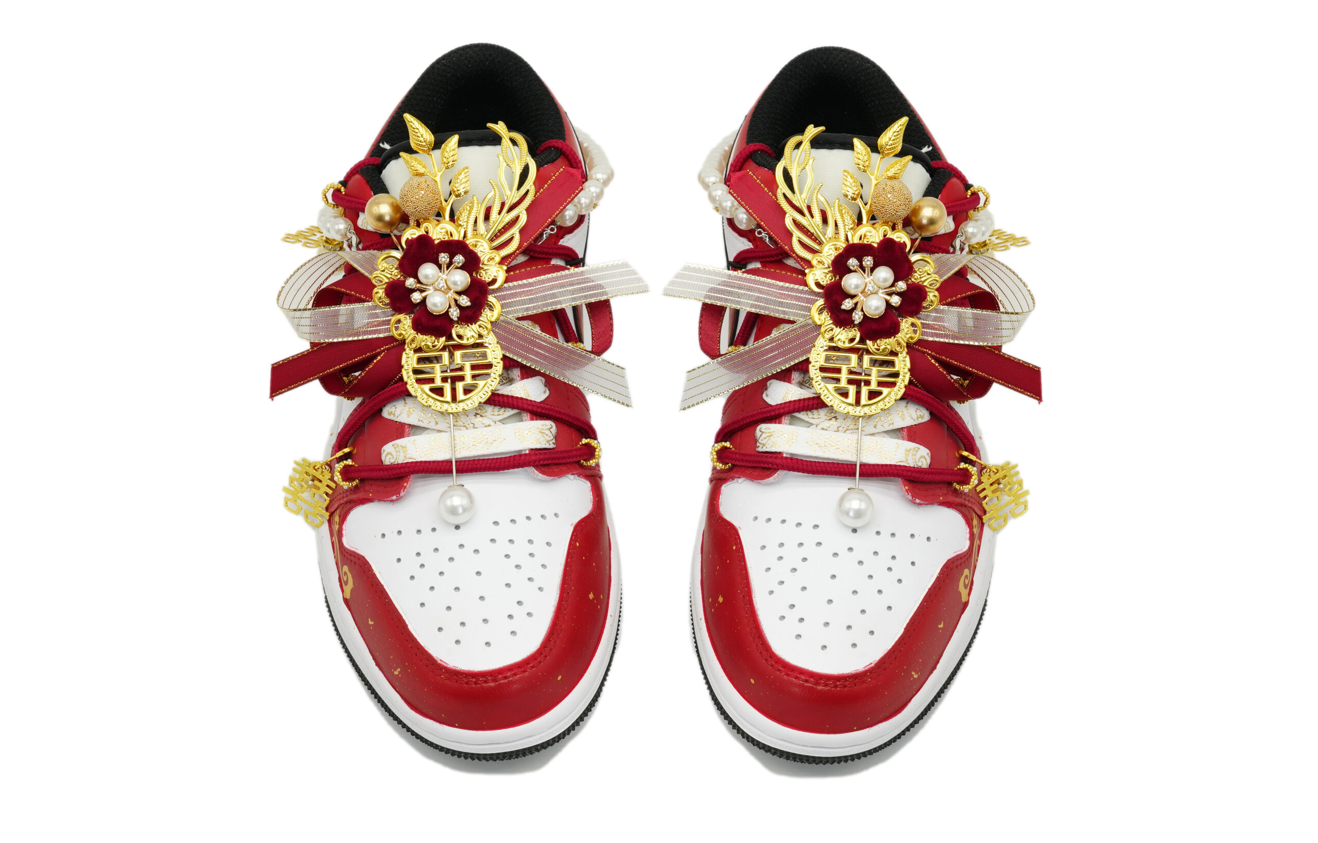 Jordan Air Jordan 1 Joyful Bonds, Footprints Creation Low top Vintage Basketball Shoes Unisex Red Gold