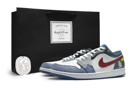 Jordan Air Jordan 1 Cushioning Slip Resistant Abrasion Resistant Low top Vintage Basketball Shoes Men’s Blue Red