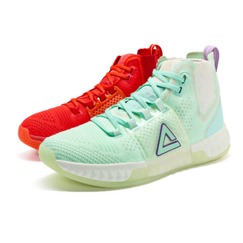 PEAK Cushioning Abrasion Resistant Breathable High top Carbon Plate Basketball Shoes Men’s Mismatched Red Green