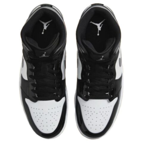 Jordan 1 Mid Se Patent Black White Metallic Silver Metallic Gold