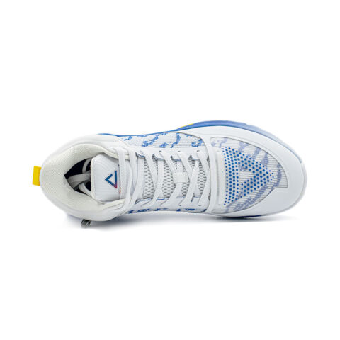 PEAK Cushioning Abrasion Resistant Cushioning, Wear Resistant Mid top Basketball Shoes Men’s White Blue