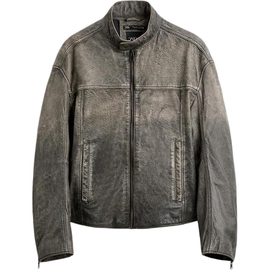 ZARA Leather Jacket Men’s Zebra Print Gray