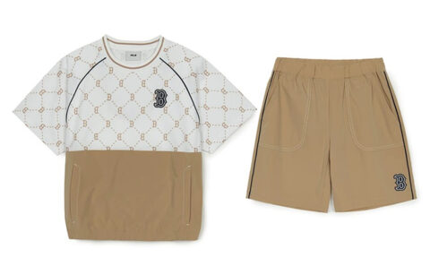 MLB Casual Sportswear MONOGRAM Collection Boston Red Sox 2 Piece Set Beige Yellow Children Aged 3 7 Years Old