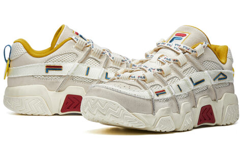 FILA FUSION BUSTER Puffy Shoes Mesh, Textile, Synthetic Leather Low top Vintage Basketball Shoes Men’s White Yellow