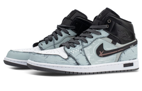 Jordan Air Jordan 1 Abrasion Resistant Mid top Vintage Basketball Shoes Men’s Cyan