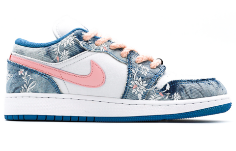 Jordan Air Jordan 1 Denim, Leather Abrasion Resistant Abrasion Resistant Low top Vintage Basketball Shoes Women’s Blue
