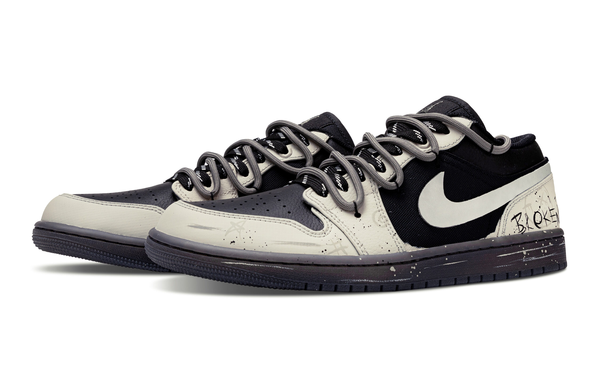 Jordan Air Jordan 1 Low top Vintage Basketball Shoes Unisex Beige Black