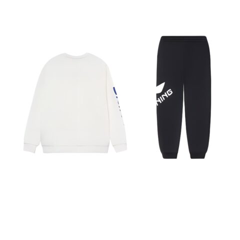 Li Ning Logo Print Thermal Fleece Lined Loose Fit Pullover Sweatshirt Comfortable Pants Casual Sportswear Unisex