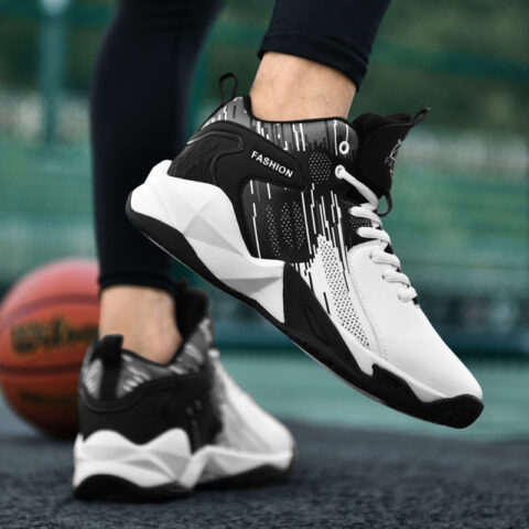 BIANSULONG Slip Resistant And Abrasion Resistant Coverage Mid top Basketball Shoes Unisex White