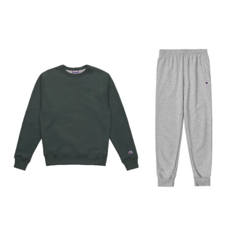 Champion Fleece Lined Double Logo Embroidery Crew Neck Sweatshirt With Fitted Cuff Pants Casual Sportswear