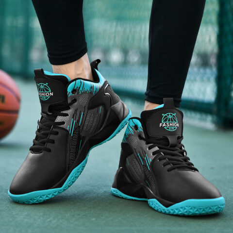 BIANSULONG Slip Resistant And Abrasion Resistant Coverage High top Basketball Shoes Unisex Black Turquoise