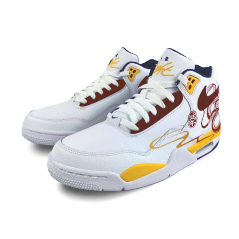 Nike Flight Legacy Leather Cushioning Slip Resistant Abrasion Resistant Mid top Vintage Basketball Shoes Men’s White