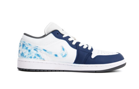Jordan Air Jordan 1 Cushioning, Wear Resistant Low top Vintage Basketball Shoes Unisex White Blue