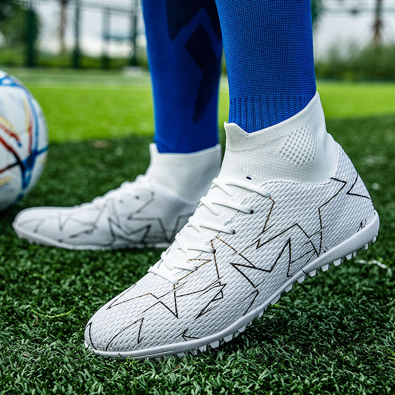 TONYBEAR Soccer Shoes Unisex Mid Top White/Black/Blue