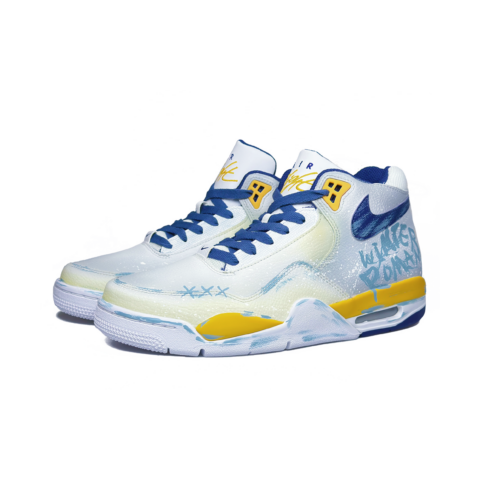 Nike Flight Legacy Cushioning Slip Resistant Mid top Vintage Basketball Shoes Men’s Blue Yellow