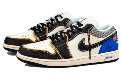 Jordan Air Jordan 1 RISK Lightning Blue Trendy Abrasion Resistant Low top Vintage Basketball Shoes Men’s Black Blue