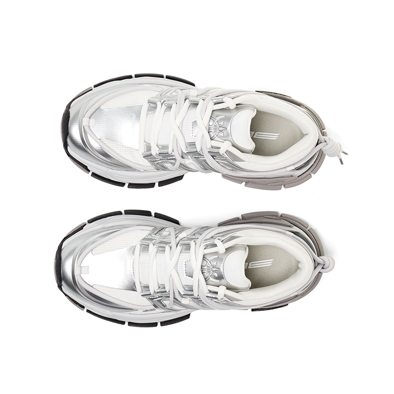 BLIND402 Slip Resistant Abrasion Resistant Low top Casual Vintage Chunky Sneakers Running Shoes Unisex White Silver