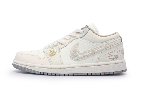 Jordan Air Jordan 1 Camellia Language Low top Vintage Basketball Shoes Women’s White