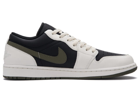 Jordan Air Jordan 1 Slip Resistant Abrasion Resistant Low top Vintage Basketball Shoes Unisex Black White Green