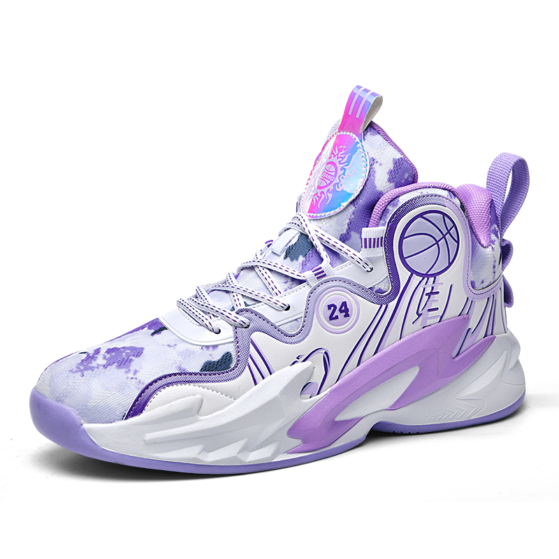 BIANSULONG Slip Resistant Abrasion Resistant Support High top Basketball Shoes Unisex White Purple