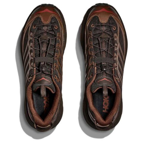 HOKA ONE ONE Mafate Three 2 Textile, Synthetic Leather Dual Density/VIBRAM Rubber/ Running Shoes Unisex Black Brown