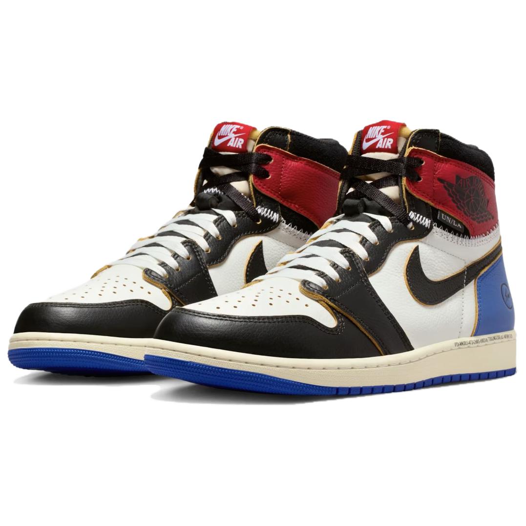 Jordan x Union X Fragment Design Air Jordan 1 High top Vintage Basketball Shoes Unisex Black White Blue