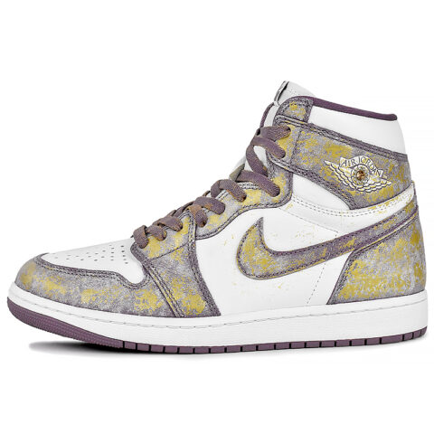 Jordan Air Jordan 1 Abrasion Resistant High top Vintage Basketball Shoes Unisex Classical Style Purple Gold