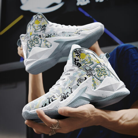 BIANSULONG Slip Resistant Abrasion Resistant Support High top Basketball Shoes Unisex White Gray