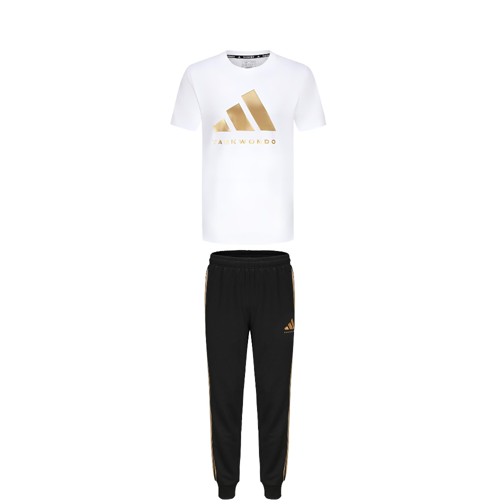 Adidas Taekwondo Casual Sportswear Unisex Set White Gold+Black