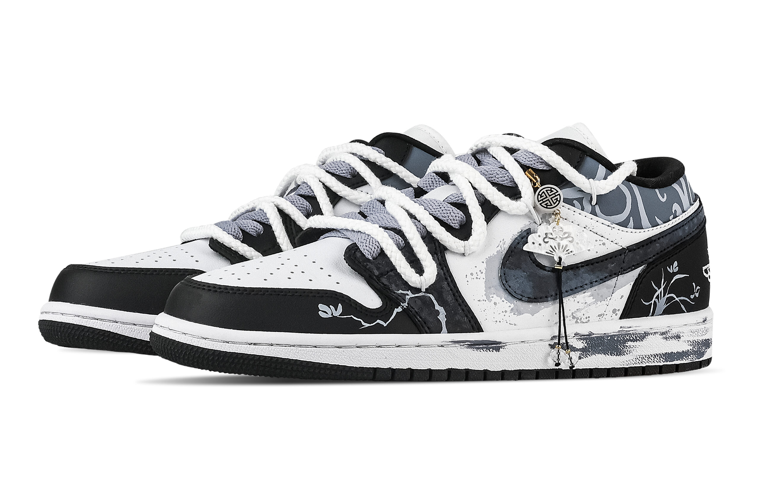 Jordan Air Jordan 1 Orchid Pattern, Heart Box Low top Vintage Basketball Shoes Unisex Black Blue