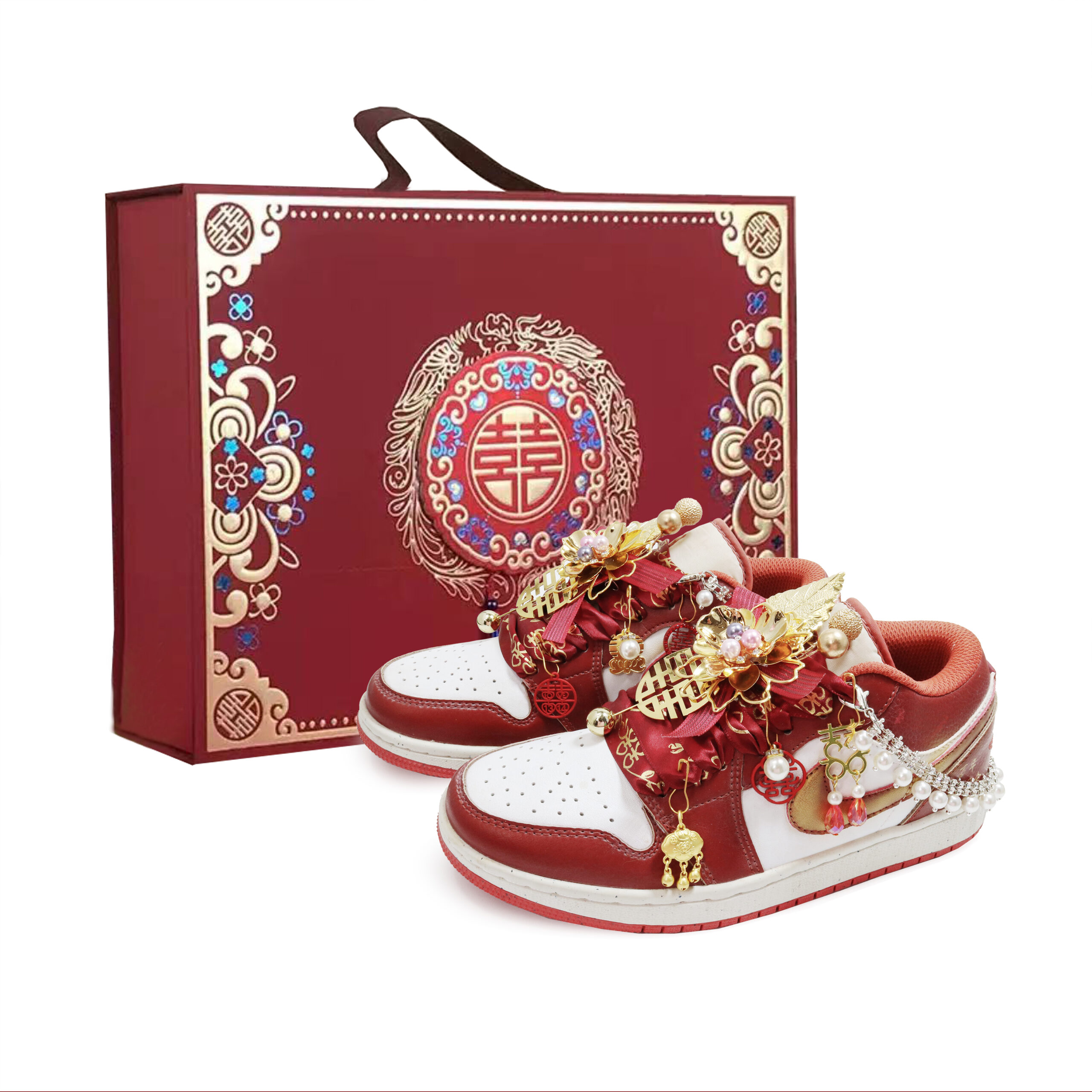 Jordan Air Jordan 1 Dreamy Beauty Box Breathable Moisture Wicking Mid top Vintage Basketball Shoes Unisex Red