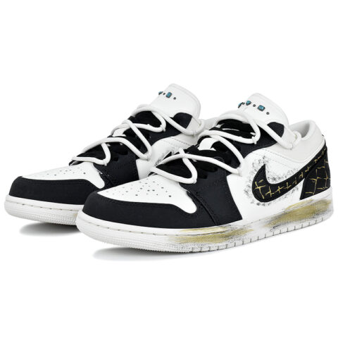 Jordan Air Jordan 1 Lightweight Low top Vintage Basketball Shoes Men’s Black White Gold