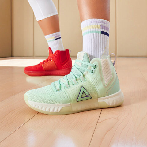 PEAK Cushioning Abrasion Resistant Breathable High top Carbon Plate Basketball Shoes Men’s Mismatched Red Green