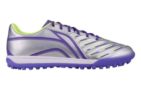 Li Ning TF Turf Synthetic Leather Cushioning, Wear Resistant Soccer Shoes Men’s Silver Purple