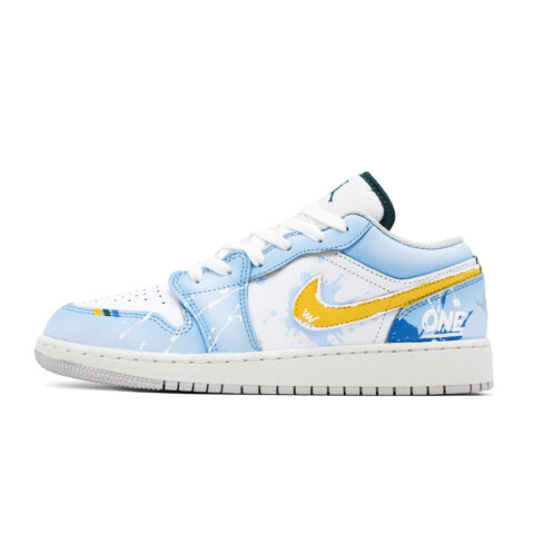 Jordan Air Jordan 1 Ice Lemon Lemonade Leather Abrasion Resistant Low top Vintage Basketball Shoes Unisex White Blue